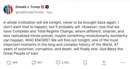 Претходно, Трамп му постави ултимативен рок на официјален Техеран за итно запирање на сите воени активности и деблокада на Ормуската Теснина, заканувајќи се со ’невидени последици‘ доколку ба