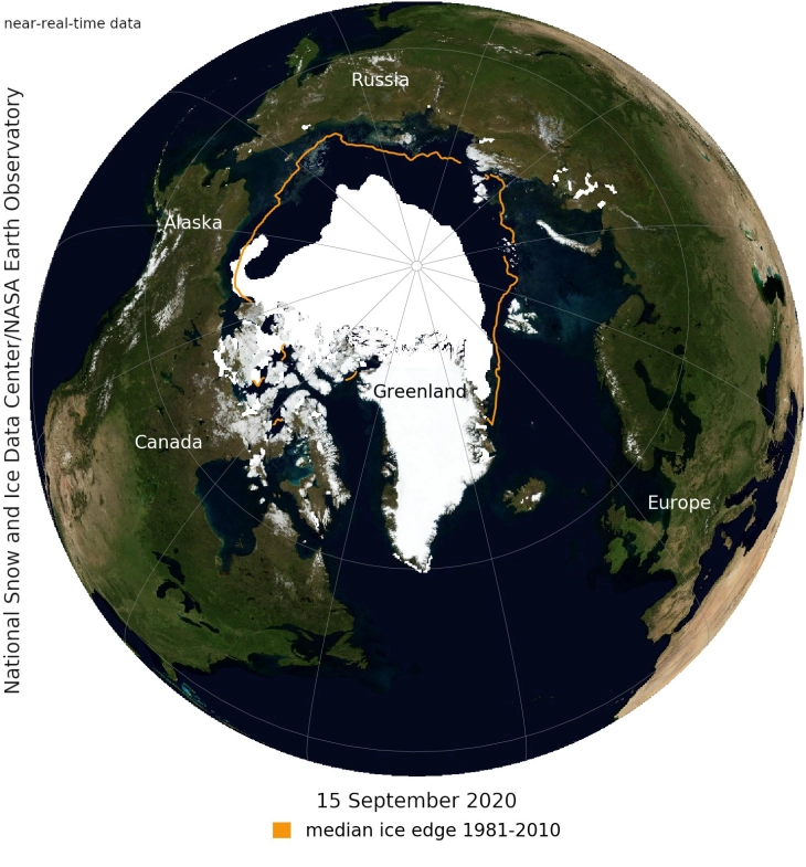 Површината на арктичкиот морски мраз по втор пат падна под 4 милиони квадратни километри
