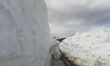 Снежни наноси на патот кон село Галичник, се работи на расчистување