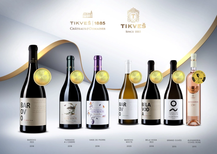 Вината на „Тиквеш“ и „Tikveš Châteaux & Domainеs“ освоија 37 награди на три различни вински натпревари