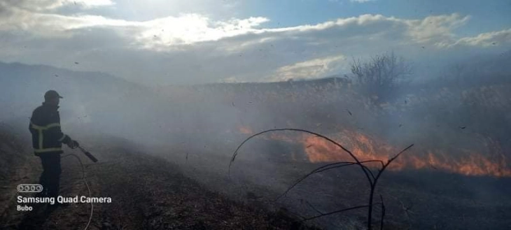 Пожар во атар на росоманско Рибарци, пожарникарите апелираат на внимателност