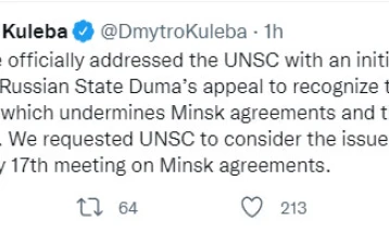 Украина официјално бара седница на СБ на ОН поради резолуцијата на Думата