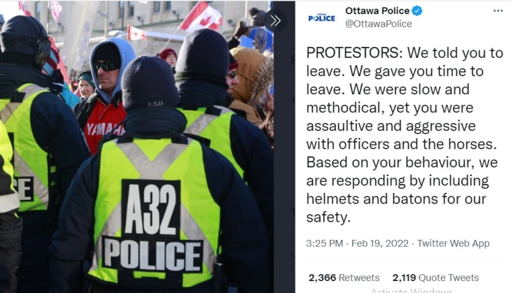 Полицијата ги разби демонстрациите пред канадскиот Парламент