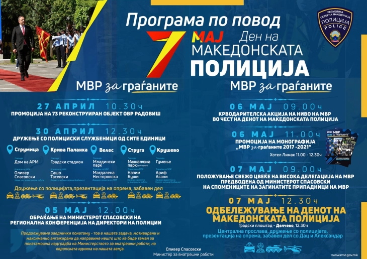 Почнува одбележувањето на Денот на македонската полиција - 7 мај