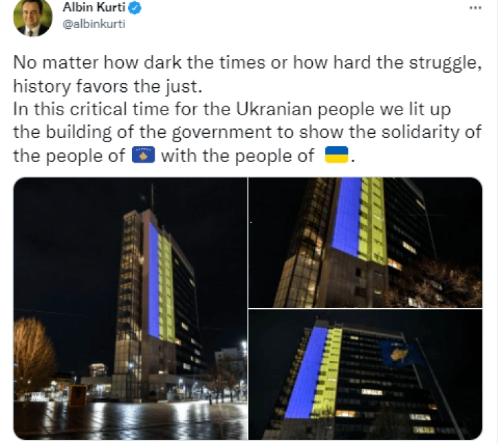 Qeveria e Kosovës ndirçohet me ngjyrat e flamurit ukrainas