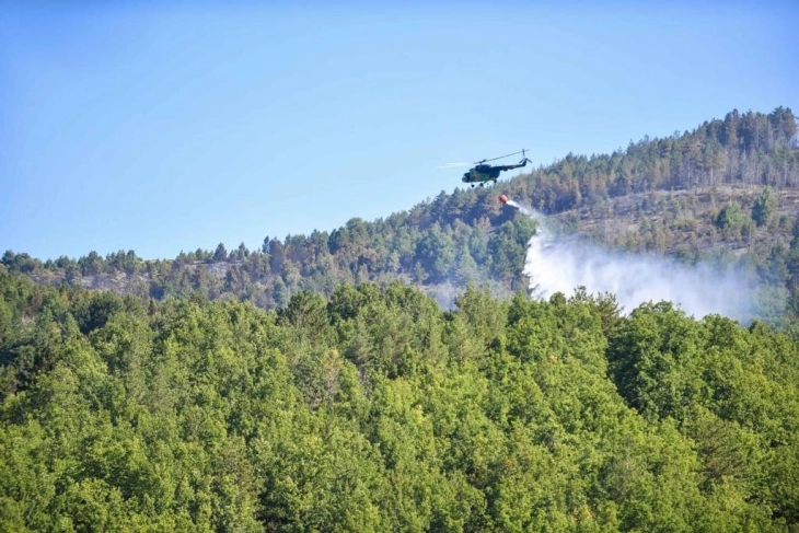 Helicopters engaged in extinguishing wildfires near Saraj, Prilep fire also active