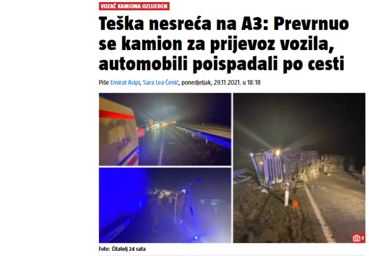 Macedonian truck rolls over on Croatian highway, driver injured