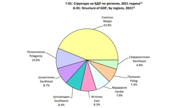 Скопскиот регион во БДП учествува со 43,9 проценти, Североисточниот со 4,9 проценти