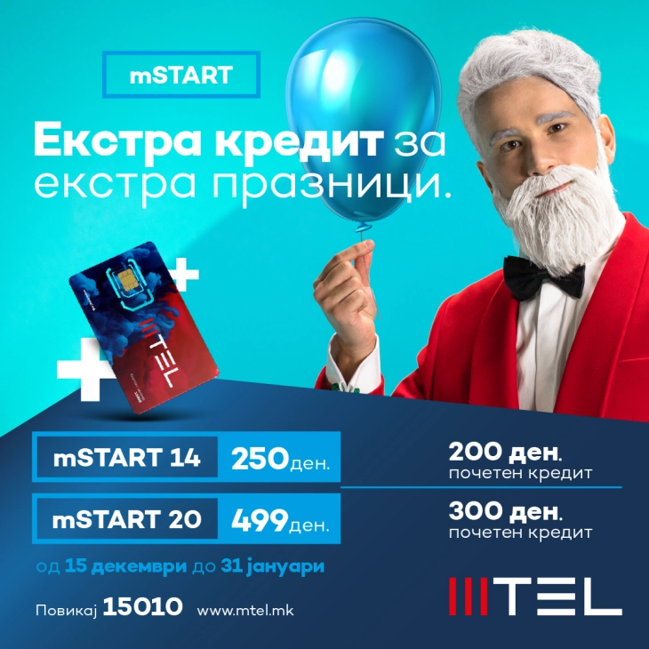 Празнично изненадување од МТЕЛ, екстра кредит со секоја нова mSTART картичка