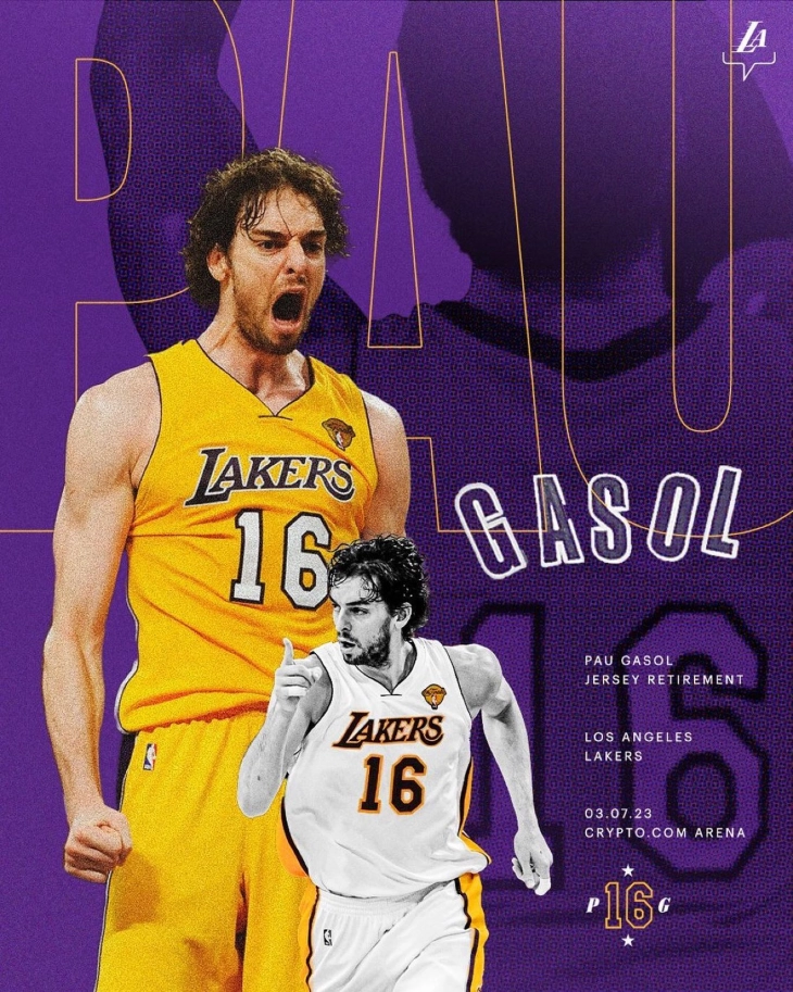 Lakers retire two-time champion Pau Gasol's jersey