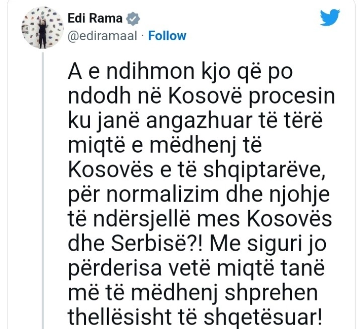 Rama reagoi për situatën në veri të Kosovës dhe bëri thirrje që të ndërpritet dhuna