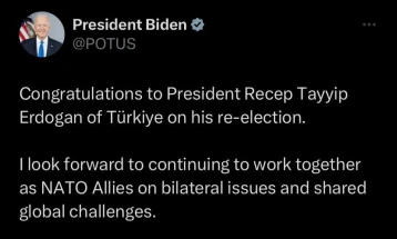 Бајден и Блинкен го поздравија повторниот избор на Ердоган за претседател на Турција 