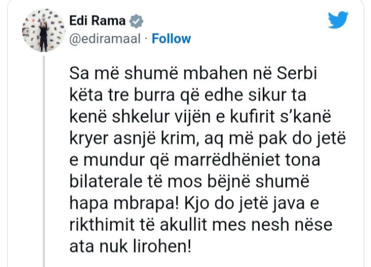 Порака на Рама до Вучиќ и Курти: Мразот ќе се врати ако не се ослободат полицајците! Албине излези од лушпата на самоизолација