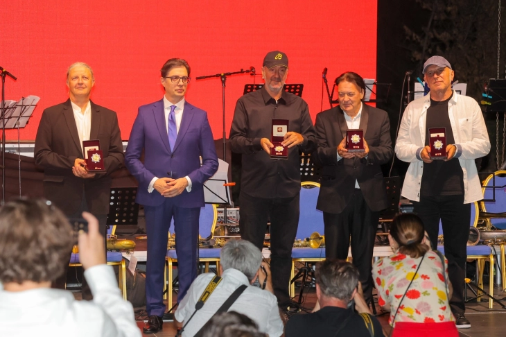 President Pendarovski awards Order of Merit to members of legendary band 'Leb i Sol'