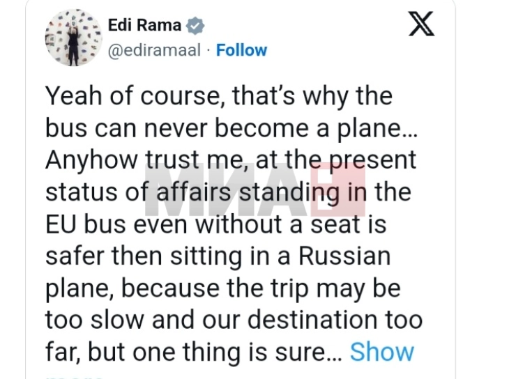 Rama: Më të sigurt në një autobus të ngadalshëm evropian sesa në një aeroplan rus