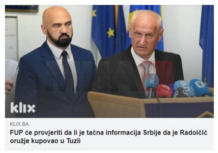 Drejtoria policore e Federatës së BeH-së do të kontrollojë pretendimet nëse Radoiçiq ka marrë armë nga Tuzlla