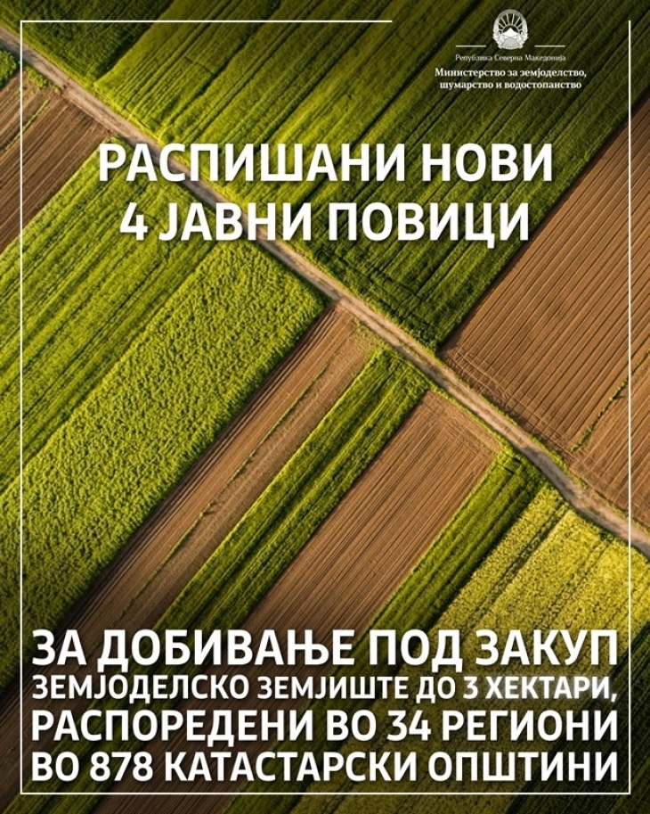 Shpallen konkurse publike për dhënie me qira të tokës bujqësore deri tre hektarë në 34 rajone