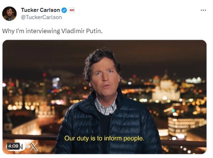 Американскиот новинар Такер Карлсон во Москва, вели направил интервју со Путин