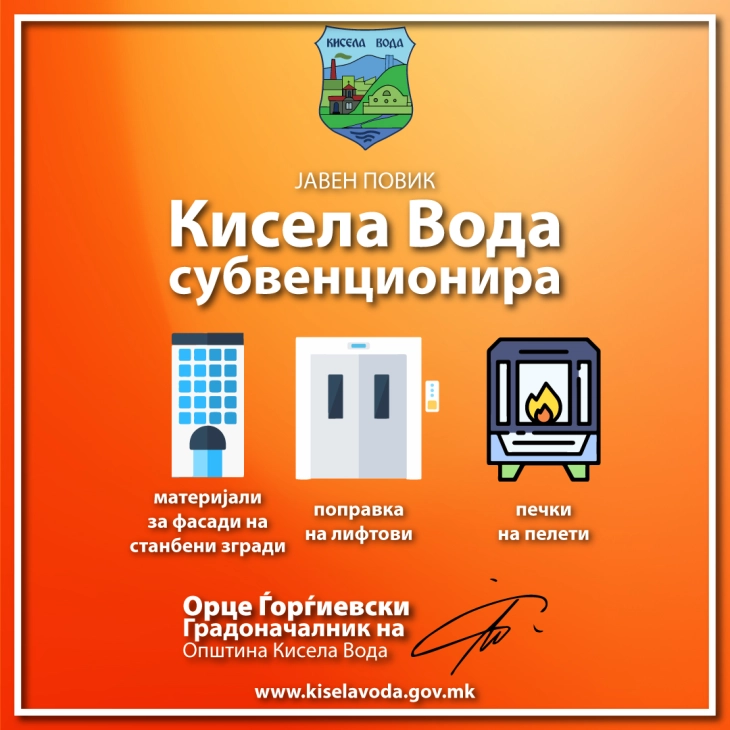 Општина Кисела Вода објави повеќе јавни повици за субвенции