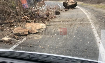 Нови одрони на патот Делчево - Македонска Каменица - Кочани, кај село Истибања