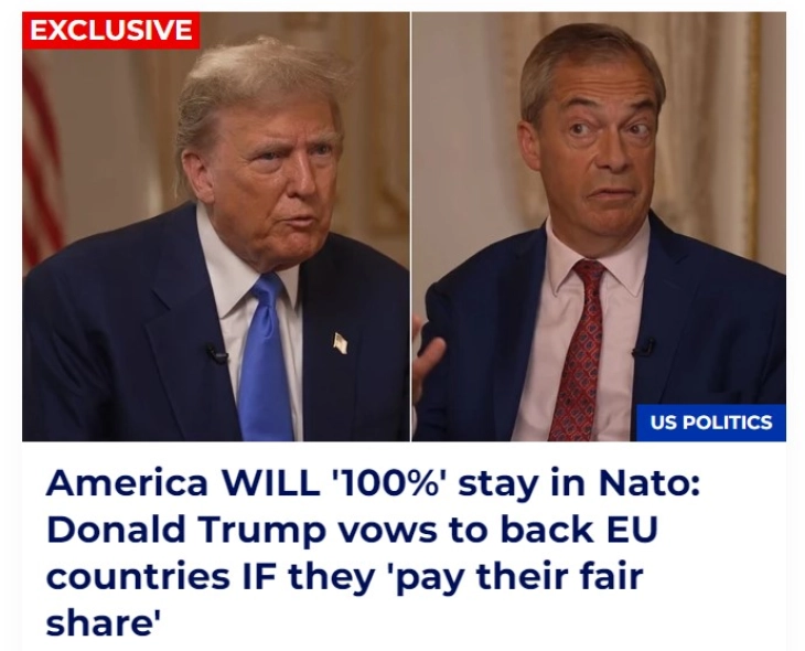 Трамп: САД ќе останат во НАТО доколку земјите од ЕУ се однесуваат праведно кон Америка