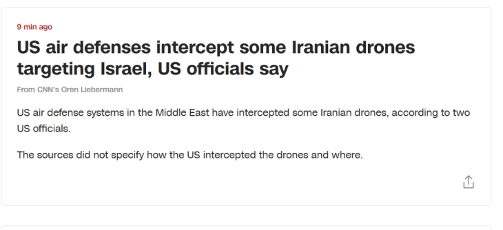 Mbrojtja kundërajrore amerikane ka penguar disa dronë iranianë të lëshuara drejt Izraelit