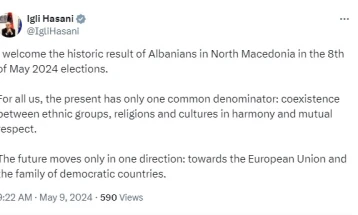 Шефот на албанската дипломатија ги поздрави „историските резултати на Албанците во Северна Македонија“