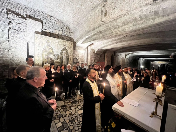 Prayer service at St.Cyril's grave in San Clemente basilica in Rome