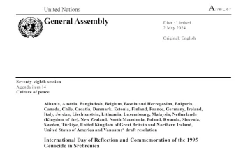 Генералното собрание на ОН денеска ќе гласа за резолуцијата за Денот на сеќавање на геноцидот во Сребреница