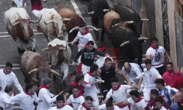 Најмалку шестмина повредени на првиот ден од трката со бикови во Памплома