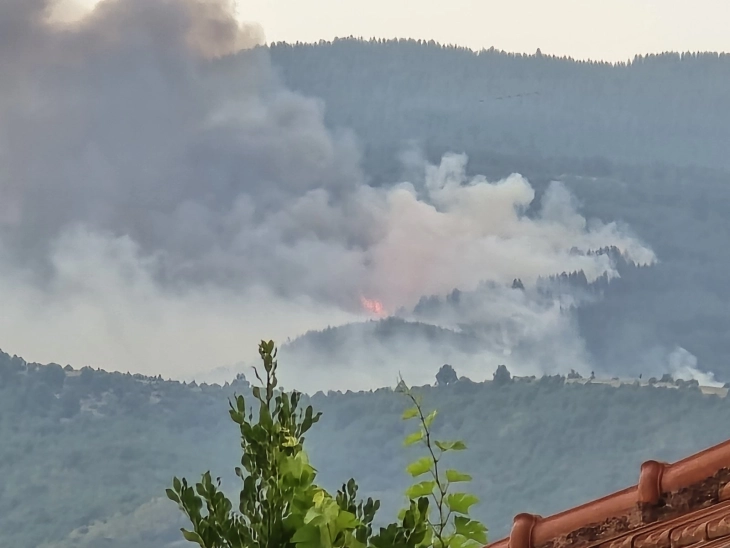 Голем пожар на планината Огражден, наближува кон границата со Бугарија