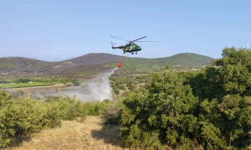 Полициски хеликоптер исфрли над 45 тони вода врз пожарот на планината Оргажден