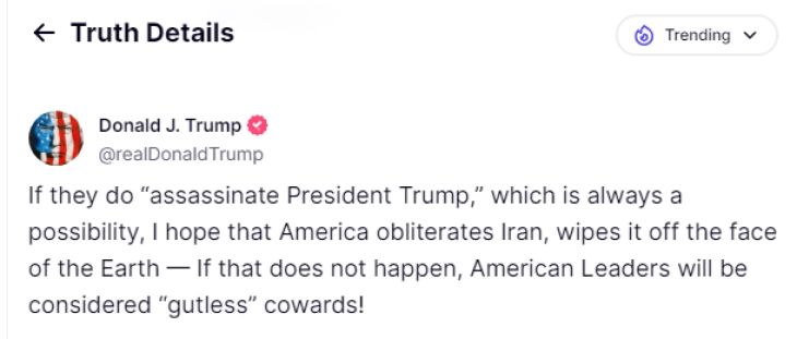 Трамп се надева дека САД ќе го уништат Иран доколку Техеран се обиде да го убие