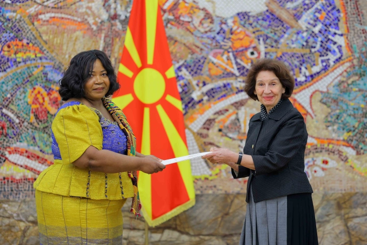 President Siljanovska Davkova receives credentials of new Ghanaian Ambassador Brese