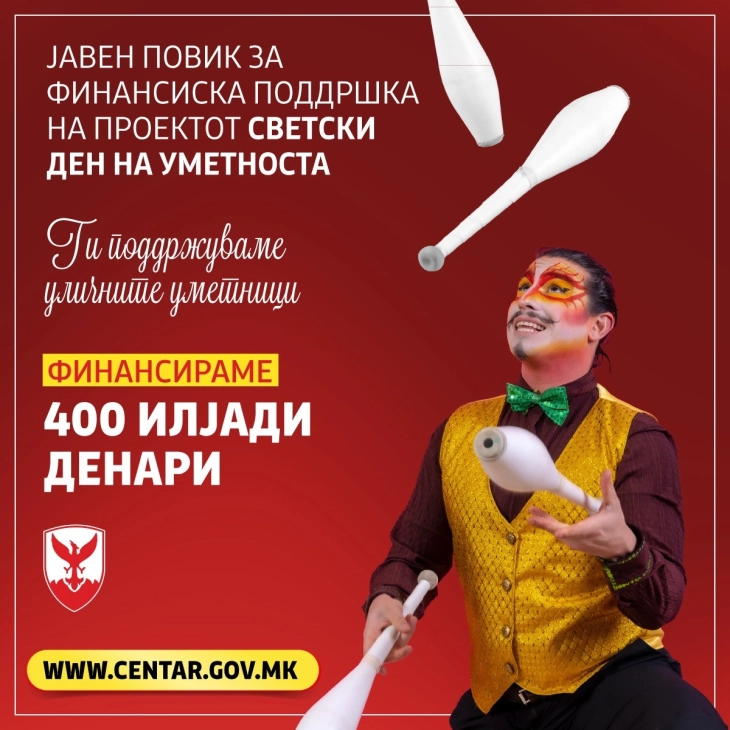 Општина Центар објави јавен повик за финансиска поддршка на проектот „Светски ден на уметноста“