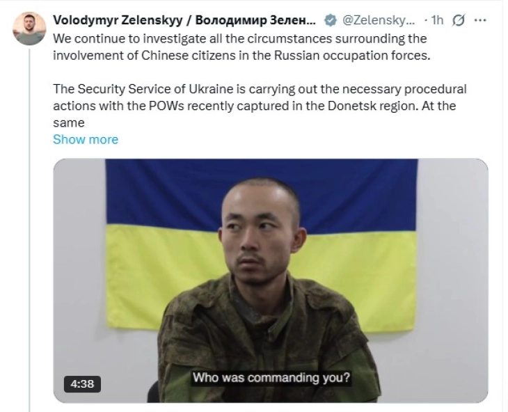 Zelenski: Rusia sistematikisht rekruton shtetas kinezë për luftën në Ukrainë