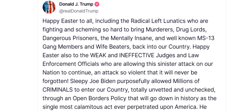 Трамп им посака среќен Велигден на сите, вклучувајќи ги и „радикалните левичарски лудаци“