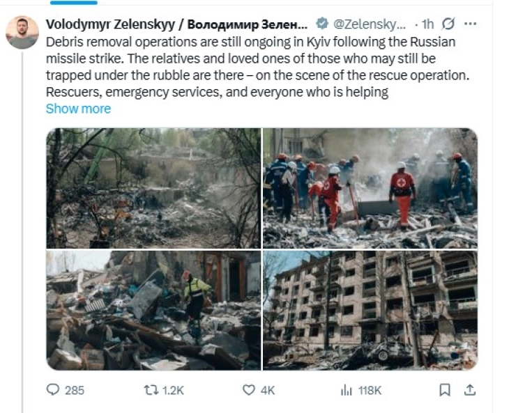 Зеленски обвини дека Русија користела ракета од Северна Кореја