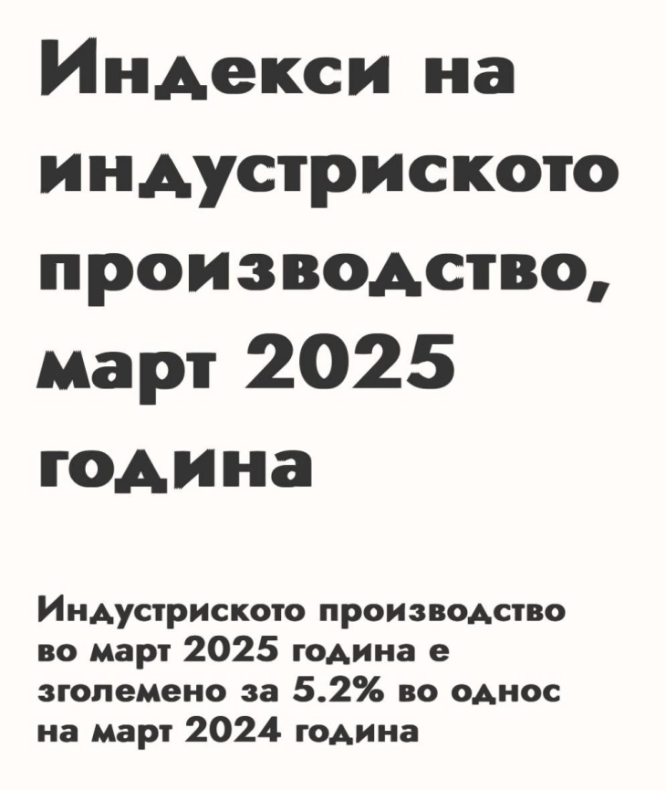 Мицкоски: Растот на индустриското производство за март е 5,2 отсто на годишно ниво споредбено со лани