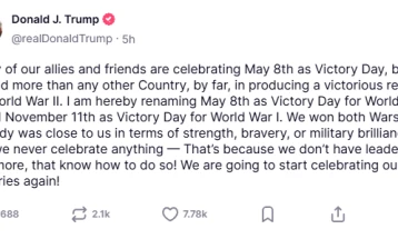 Trampi e shpalli 8 majin Ditën e Fitores në Luftën e Dytë Botërore në SHBA