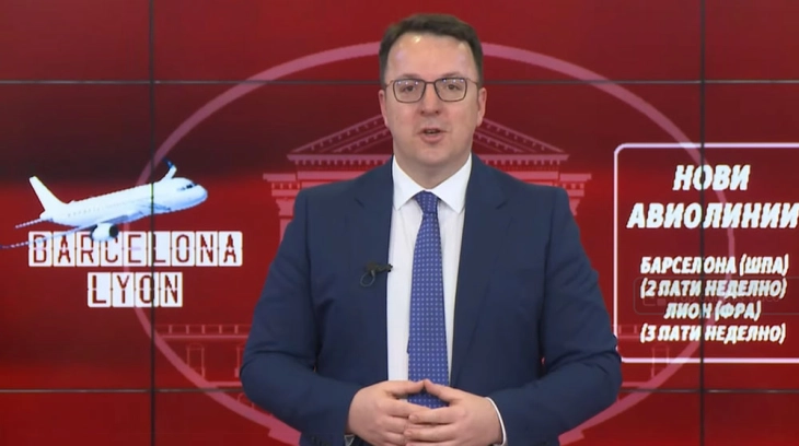 Nikolloski: Maqedonia dhe Shkupi në hartën ajrore të Barcelonës dhe Lionit, politikat qeveritare siguruan dhjetëra destinacione të reja