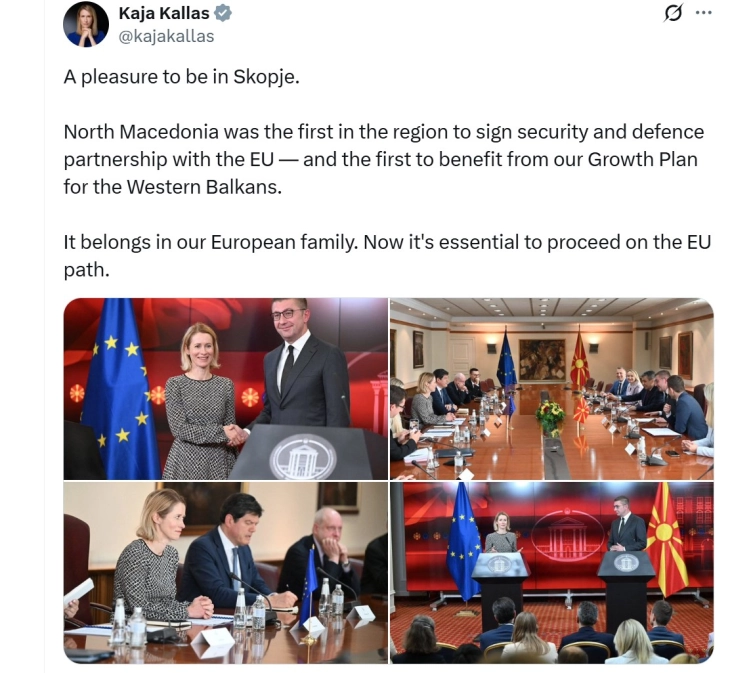 Kallas: It's essential Skopje to proceed on the EU path