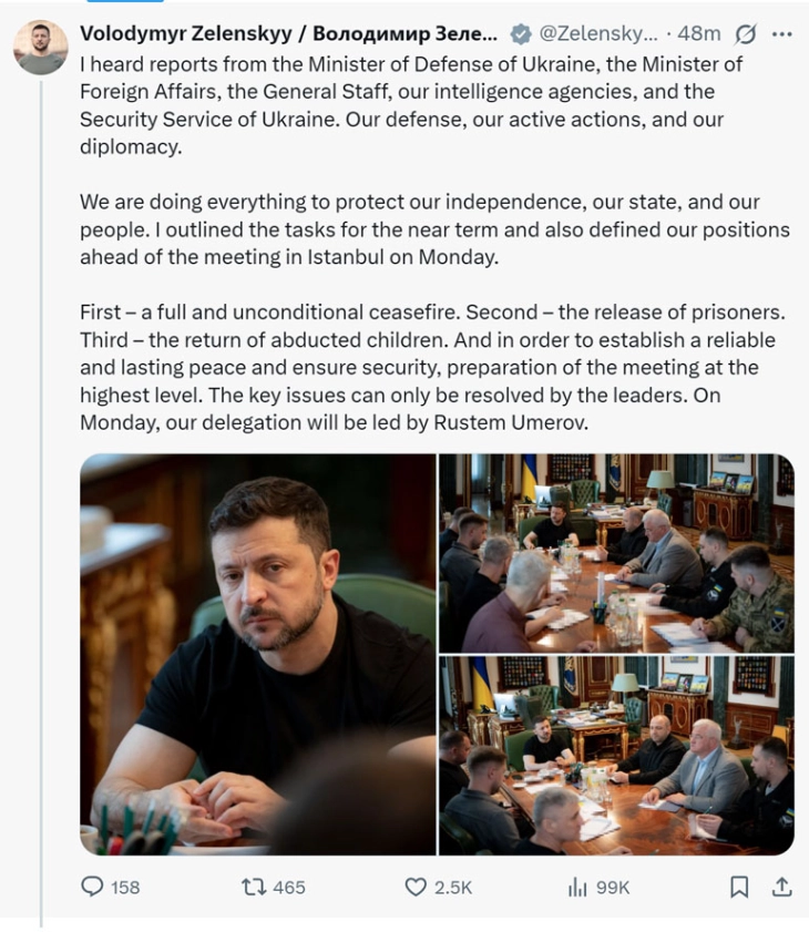 Zelensky confirms Ukraine's participation in Istanbul talks on Monday