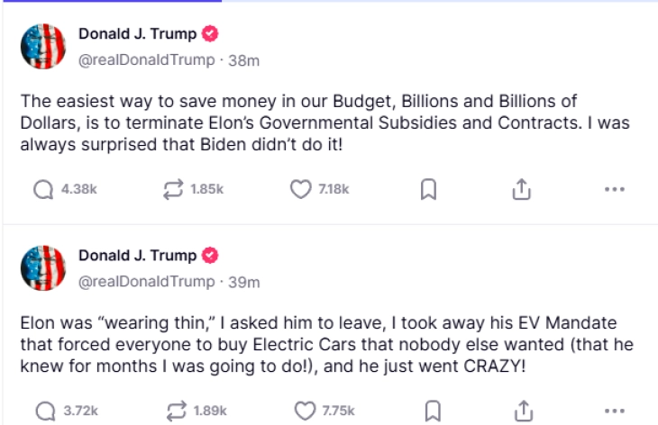 Трамп се заканува со поништување на владини договори на „лудиот“ Маск