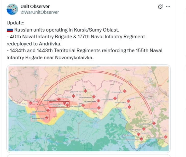 Русија испраќа дополнителни сили во Суми заради засилување на офанзивата