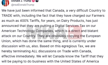 Tramp: Po ndërpresim bisedimet tregtare me Kanadanë dhe vendosim tarifa të reja