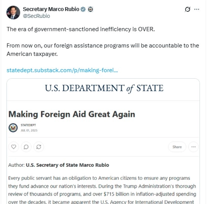 Рубио: Заврши ерата на владина неефикасност, УСАИД укината