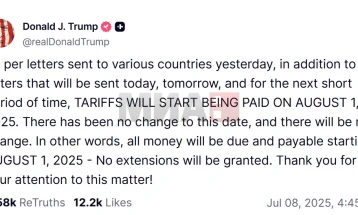 Tramp: Tarifat hyjnë në fuqi më 1 gusht, nuk do të ketë vazhdim