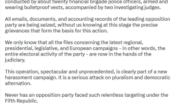 Француската полиција упадна во седиштето на „Национален собир“ поради можна злоупотреба на средства за изборни кампањи