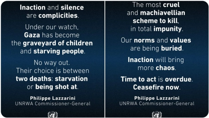 Лазарини го обвини Израел за „најсурова и најмакијавелистичка шема за убивање“ во Газа